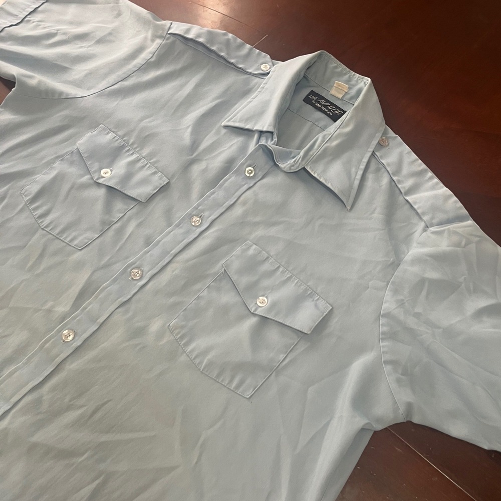 Van Heusen The Aviator Shirt Mens 16.5 Light‎ Blue Pilot Uniform Flaw Vintage 16